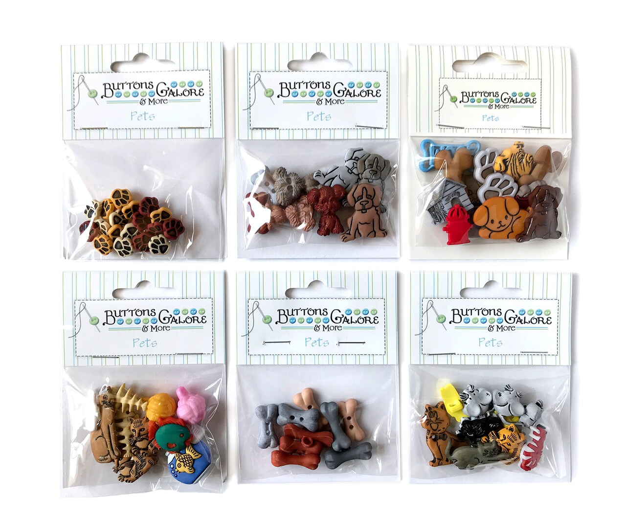 Buttons Galore 50+ Assorted Pet Buttons for Sewing & Crafts - Set of 6 Button Packs